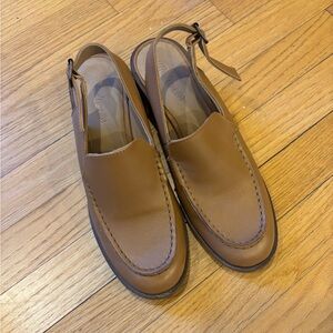 Madewell Tan Leather Slingback Heeled Loafers